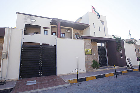 A view of the United Arab Emirates embassy after it was attacked in the Libyan capital of Tripoli