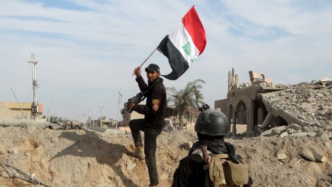 The Iraqi flag was raised in parts of Ramadi as security forces entered