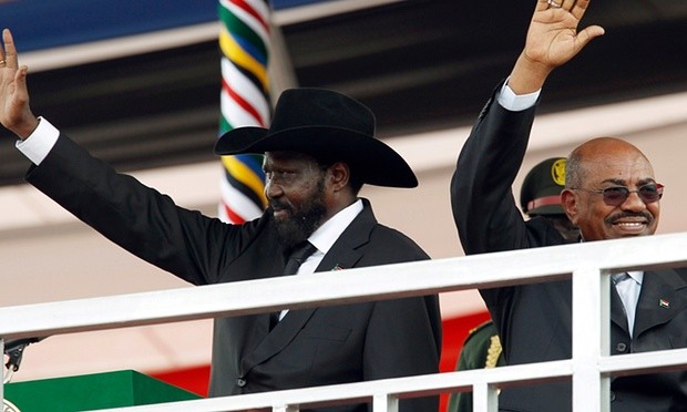 South Sudan’s president, Salva Kiir, and Sudan’s president, Omar Hassan al-Bashir during the Independence Day ceremony in Juba in 2011. Photograph: Goran Tomasevic/Reuters