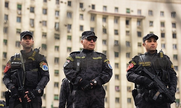 Special forces police stand guard on Tahrir Square, Cairo, on 25 January 2016, as Egypt marks the fifth anniversary of the uprising that toppled Hosni Mubarak in 2011. Photograph: Mohamed El-Shahed/AFP/Getty Images