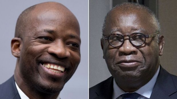 Former militia leader Charles Ble Goude (L) is being tried alongside Mr Gbagbo on the same charges