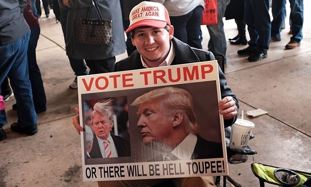 A Donald Trump supporter waiting to hear him speak at the Mississippi Coast Coliseum on Saturday 2 January in Biloxi. Photograph- Spencer Platt-Getty Images