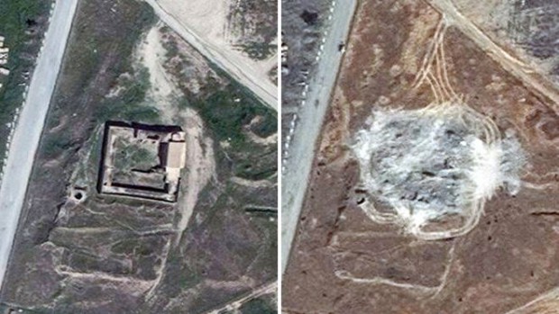 Satellite images showing the site of St Elijah's Monastery in March 2011 and September 2014