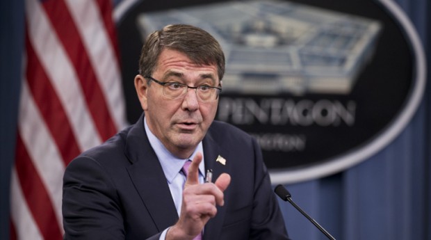 Defense Secretary Ash Carter speaks during a news conference with British Defense Secretary Michael Fallon, Wednesday, March 11, 2015.