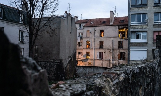 A rear view of the badly damaged apartment at 8 rue du Corbillon, Saint-Denis, where Abdelhamid Abaaoud was killed by police five days after the Paris terror attacks. Photograph: Christophe Petit Tesson/EPA