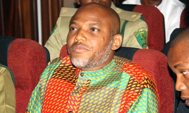  Nnamdi Kanu, director of the banned Radio Biafra, was detained by secret police on 17 October and accused of terrorism. Photograph: AP Photo/AP 