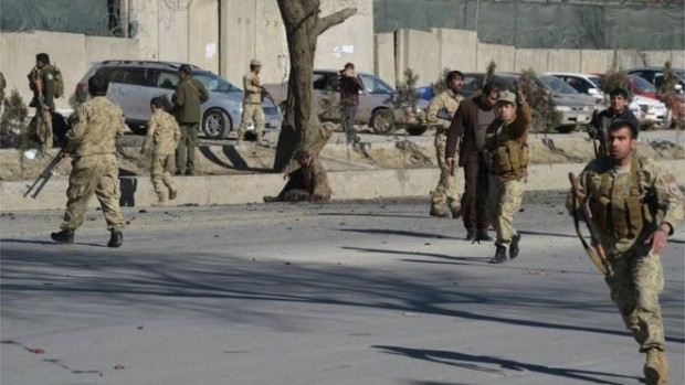 Afghan security forces rushed to the scene of the blast