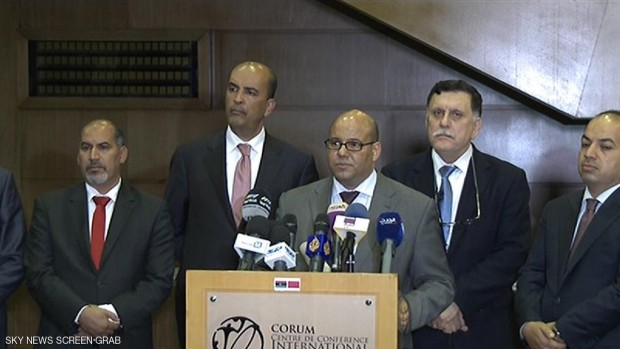 جانب من المؤتمر الصحفي لإعلان الحكومة الليبية الجديدة