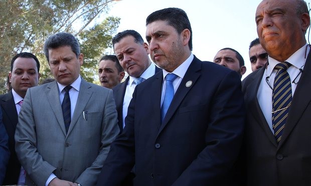 The sanctions could target figures such as Khalifa al-Ghweil (centre) of the Tripoli-based general national congress, a rival to the internationally recognised Tobruk administration. Photograph: Stringer/AFP/Getty Images