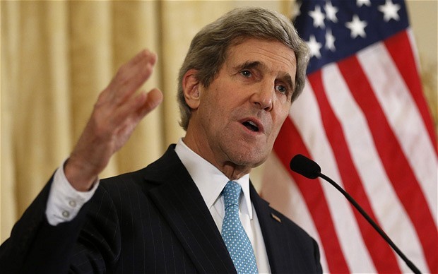 U.S. Secretary of State John Kerry speaks about the Ukraine crisis after his meetings with other foreign ministers in Paris, March 5, 2014. Kerry spoke to reporters at the U.S. ambassador's residence in Paris. REUTERS/Kevin Lamarque (FRANCE - Tags: POLITICS)