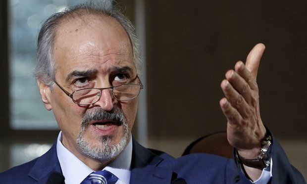  The Syrian government’s head of delegation, Bashar Ja’afari, said discussion of Assad’s future presidency were ‘excluded’ from negotiations. Photograph: Denis Balibouse/Reuters 