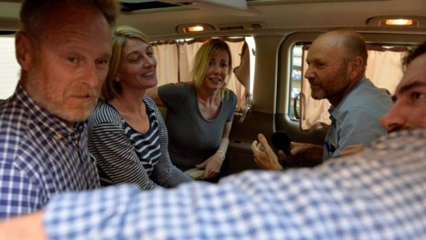  The TV crew and Sally Faulkner (C) were taken to Beirut's airport after their release 