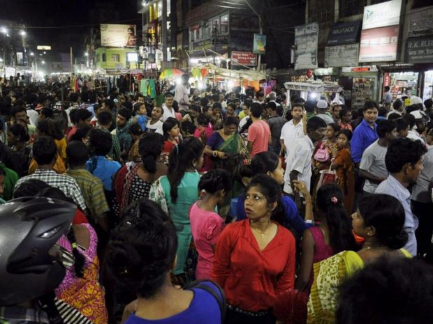  People crowd onto the street during an earthquake in Agartala, capital of India's northeastern state of Tripura, on April 13, 2016. AFP/Getty Images 