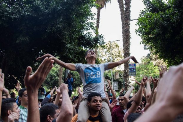 Protesters in central Cairo on Monday. Demonstrations at several prearranged meeting spots never happened and impromptu rallies were quickly dispersed. Credit Amr Abd El-Rahman/European Pressphoto Agency