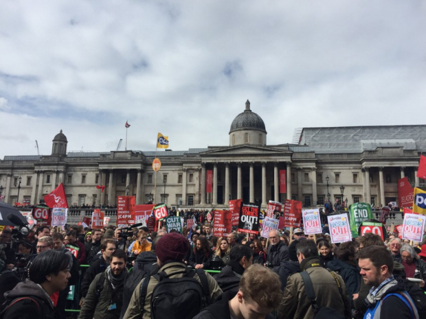 More than 50,000 people are rallying in London in demand of David Cameron's resignation 