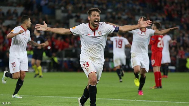 BASEL, SWITZERLAND - MAY 18:  Coke of Sevilla celebrates scoring his team's third goal during the UEFA Europa League Final match between Liverpool and Sevilla at St. Jakob-Park on May 18, 2016 in Basel, Switzerland.  (Photo by Lars Baron/Getty Images)