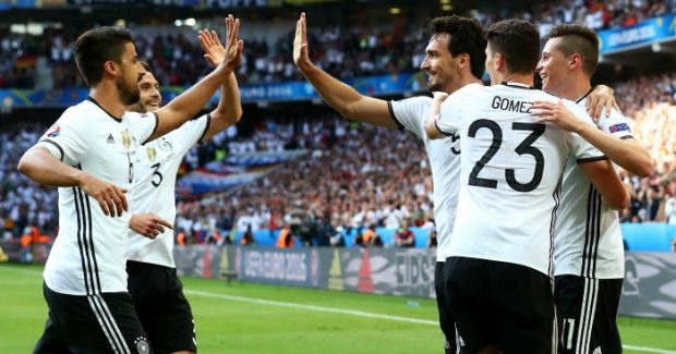 during the UEFA EURO 2016 round of 16 match between Germany and Slovakia at Stade Pierre-Mauroy on June 26, 2016 in Lille, France.