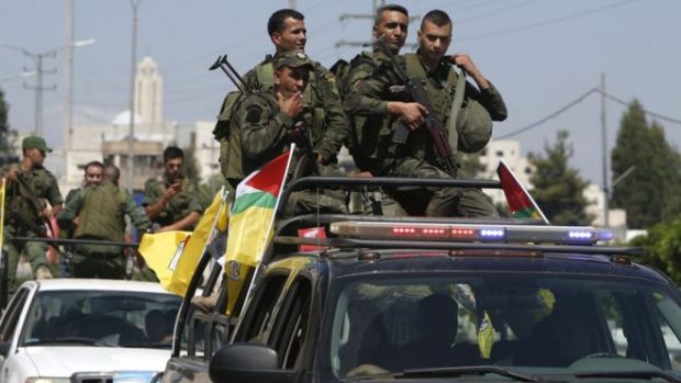 Members of the Palestinian Authority security forces on patrol in Nablus