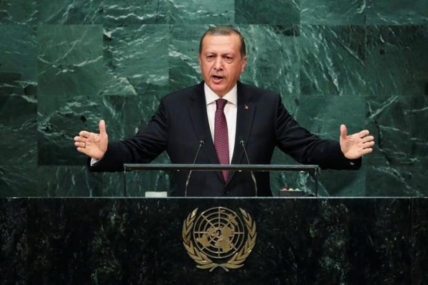 Turkish President Recep Tayyip Erdogan addresses the United Nations General Assembly in the Manhattan borough of New York, U.S. September 20, 2016. REUTERS/Eduardo Munoz