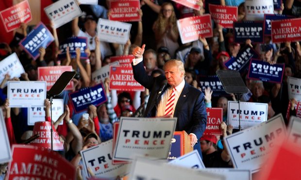 Donald Trump speaks at a rally on Tuesday, a day before the third debate. Photograph: George Frey/Getty Images