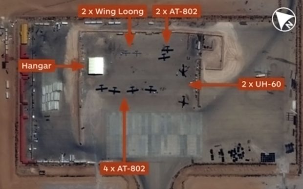 Airbus Defence and Space imagery dated 23 July 2016 showing UAE air activity at Al-Khadim Airport in Libya. Air operations are conducted from a bermed compound established between March and June 2016. (CNES 2016, Distribution Airbus DS / 2016 IHS)